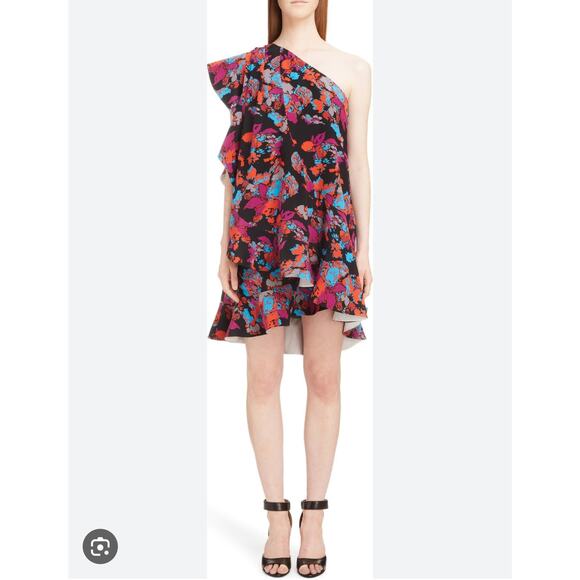 Givenchy Silk Floral One Shoulder Ruffle Dress Size EU 40 NWT Multicolor - Picture 4 of 12